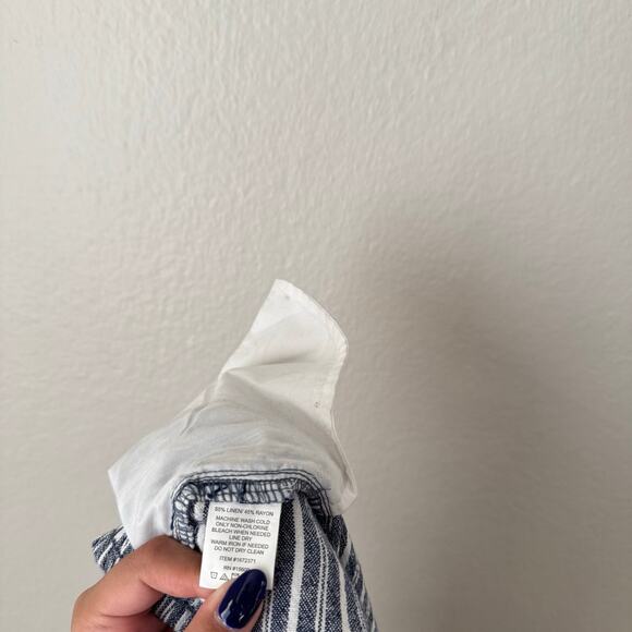 Briggs Womens Blue White Stripe Linen Blend Pants Flowy Stretch Waist Size Large - Picture 11 of 11